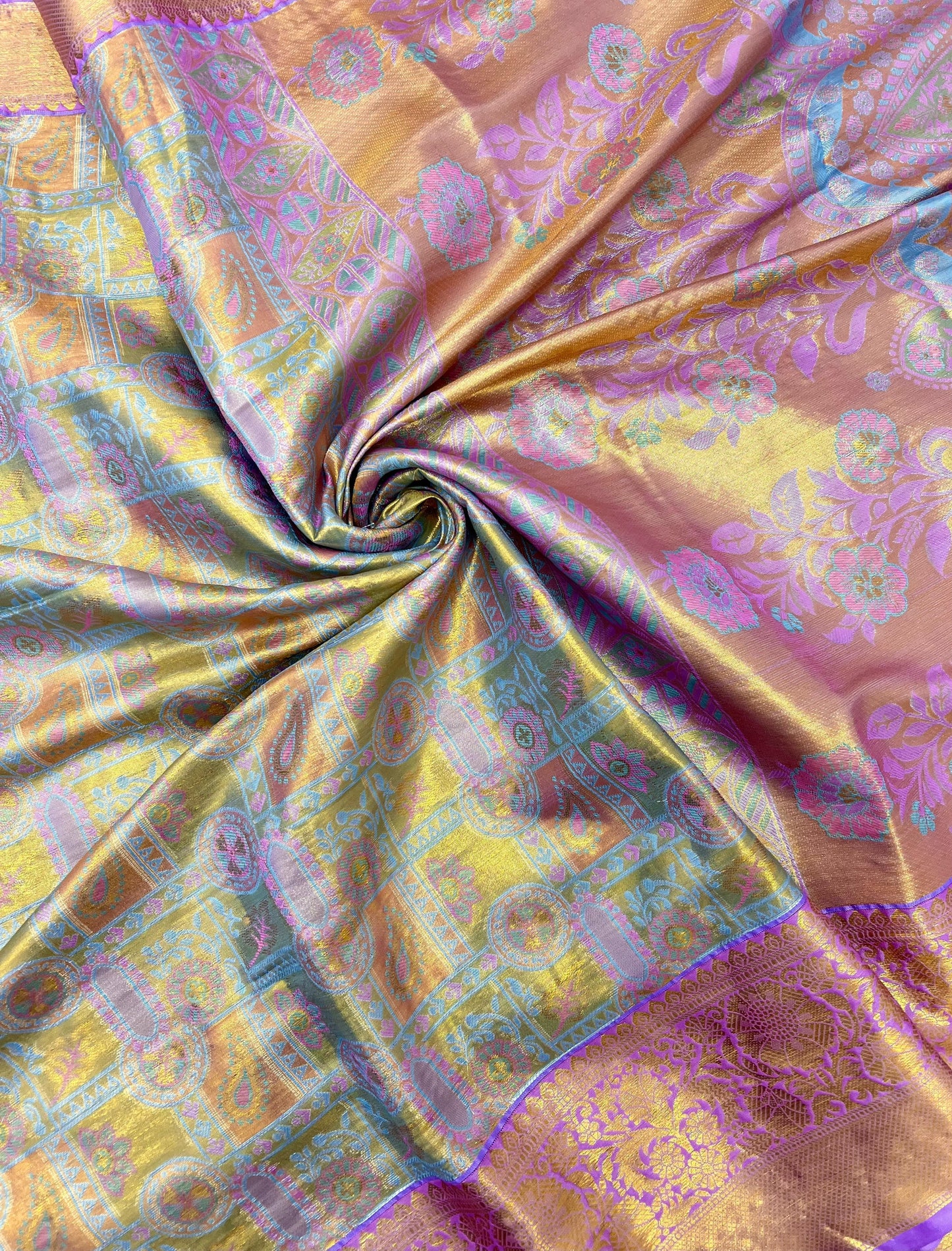 Premium Lavender Gold Dual-Tone Kanjivaram Silk Saree with Brocade Blouse