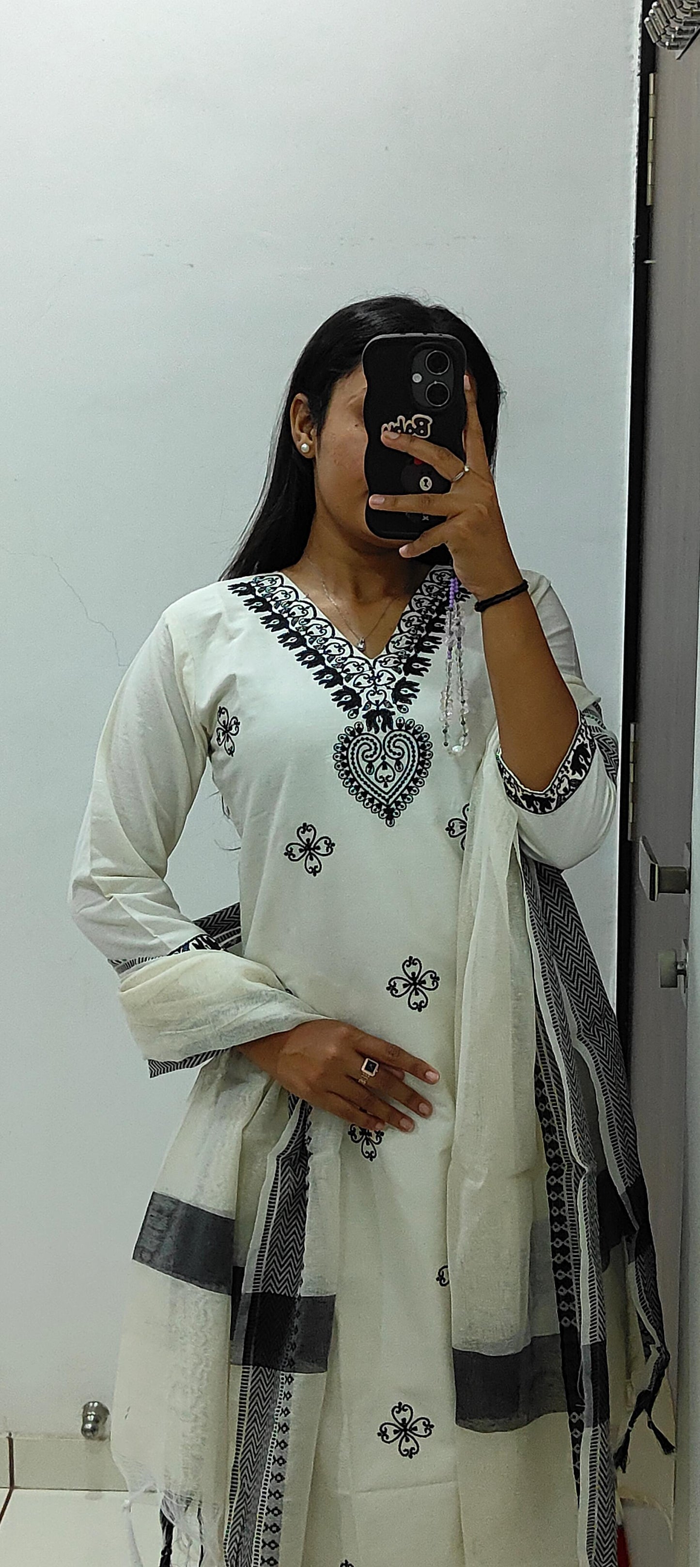 Designer Ethnic Wear White Khadi Cotton Embroidered Kurti Pant Dupatta Set