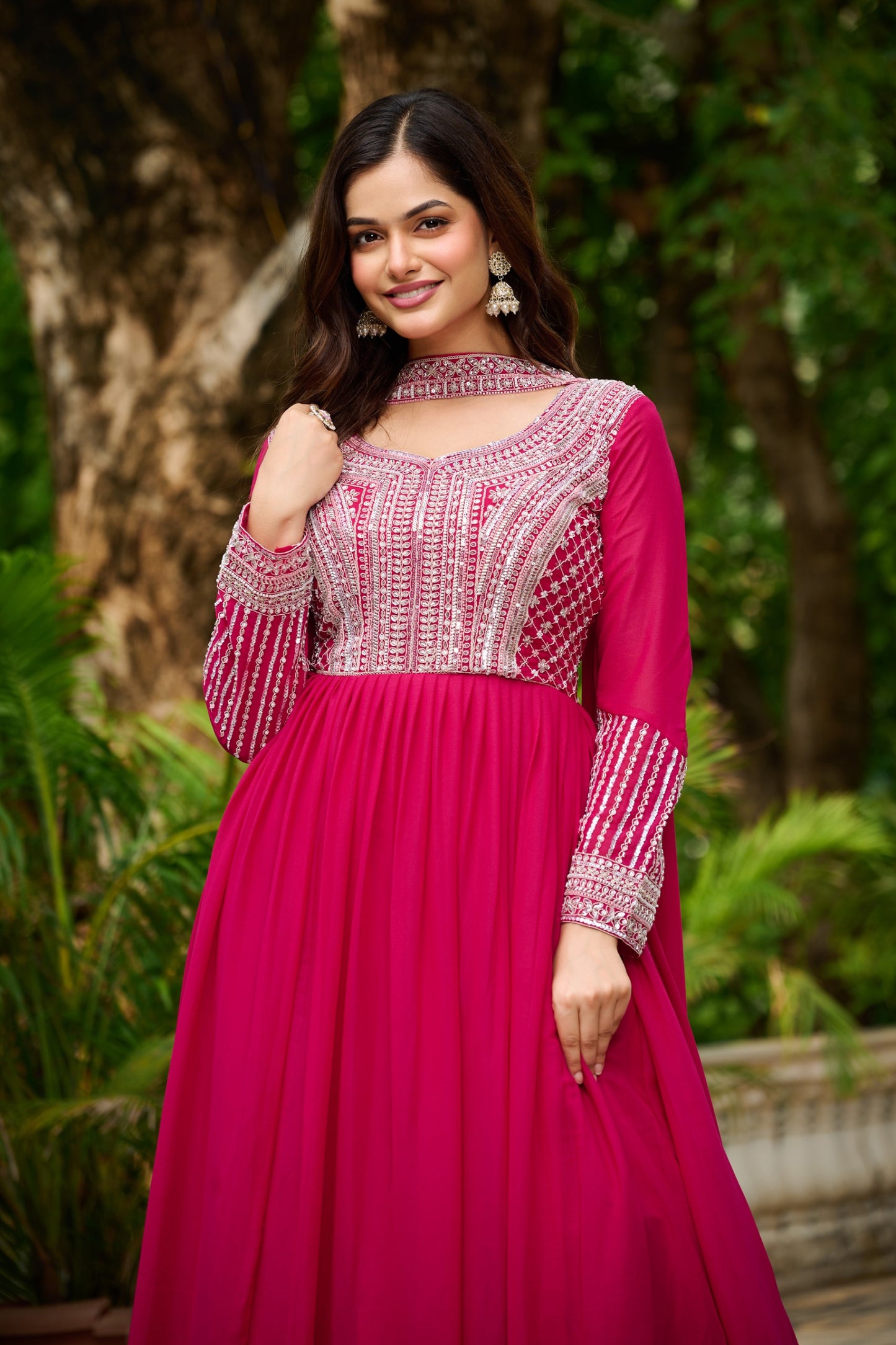 Premium Star Georgette Designer Gown with Embroidery & Sequins Work – Includes Dupatta