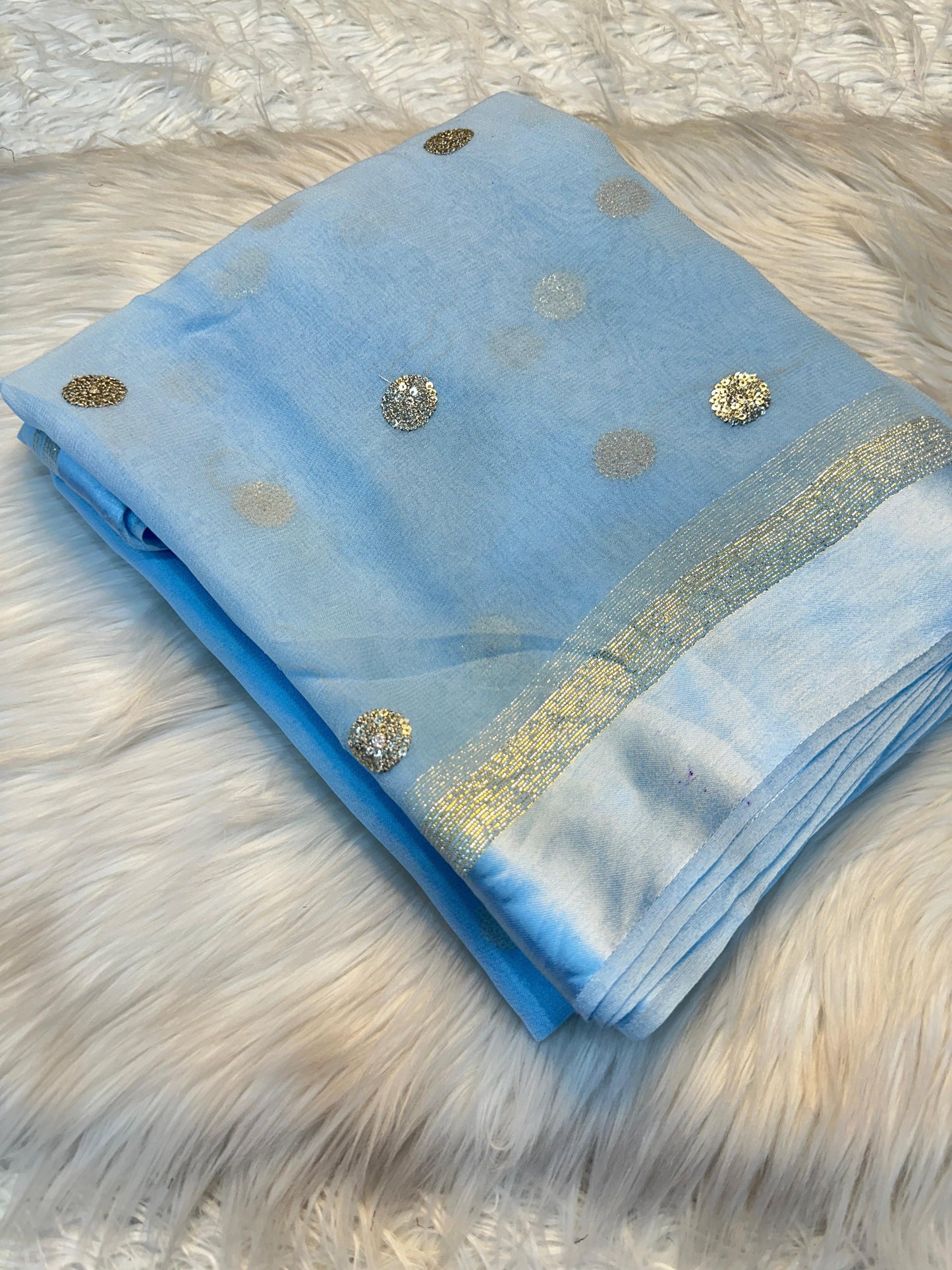 Pure Viscose Georgette Saree with Sequin Butti & Satin Border – Sky Blue