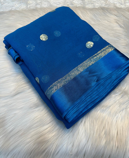 Pure Viscose Georgette Saree with Sequin Butti & Satin Border –  Blue