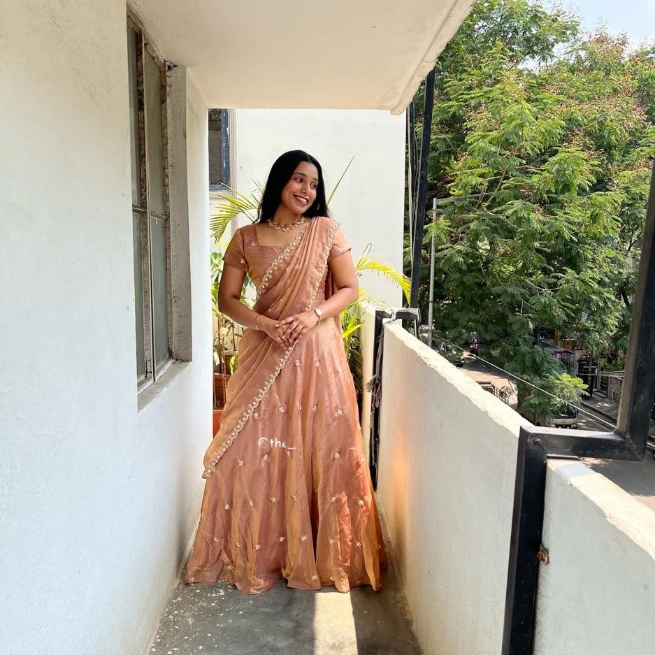 Elegant Copper Space Silk Half Saree with Zari & Cutdana Work Traditional Wear for Women