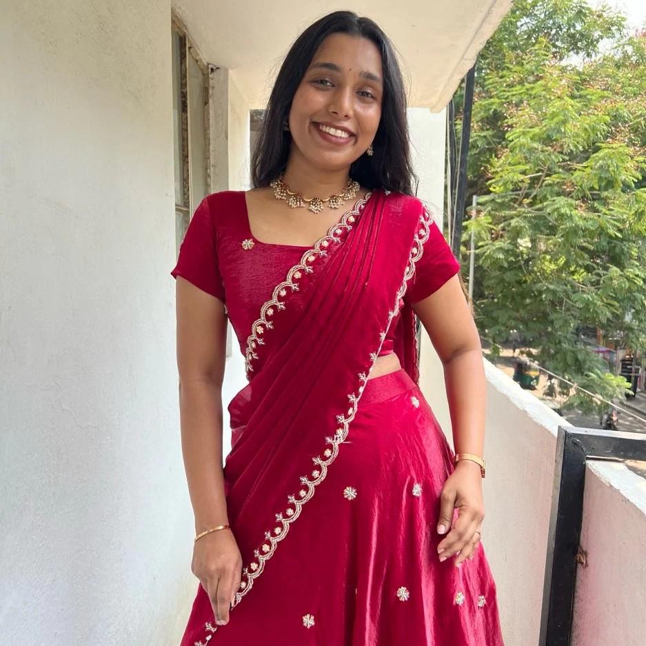 Premium Festive Wear for Women  Dark Pink Space Silk Half Saree with Cutdana & Zari Work