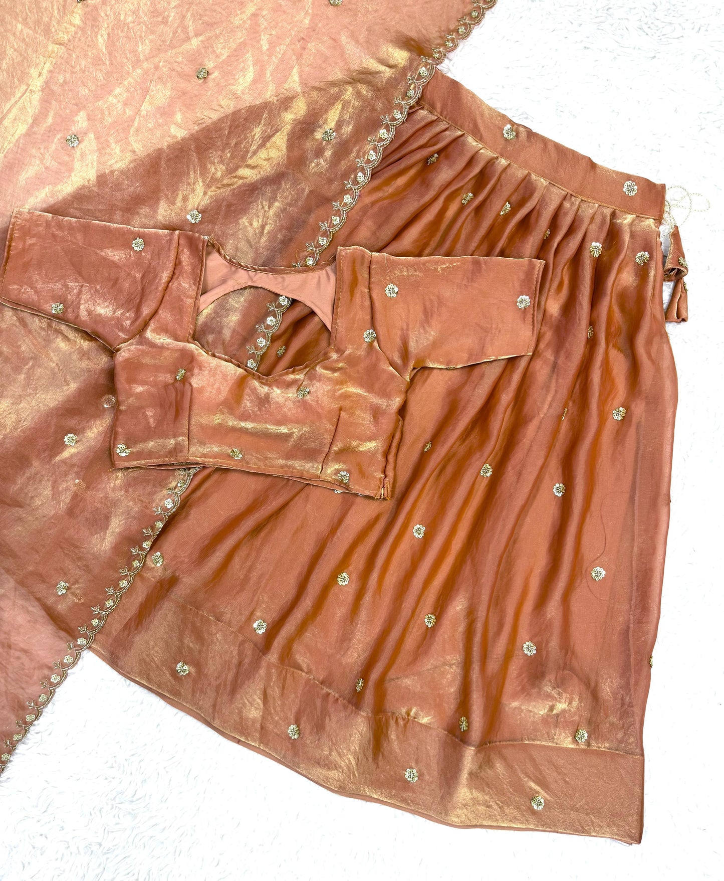 Elegant Copper Space Silk Half Saree with Zari & Cutdana Work Traditional Wear for Women