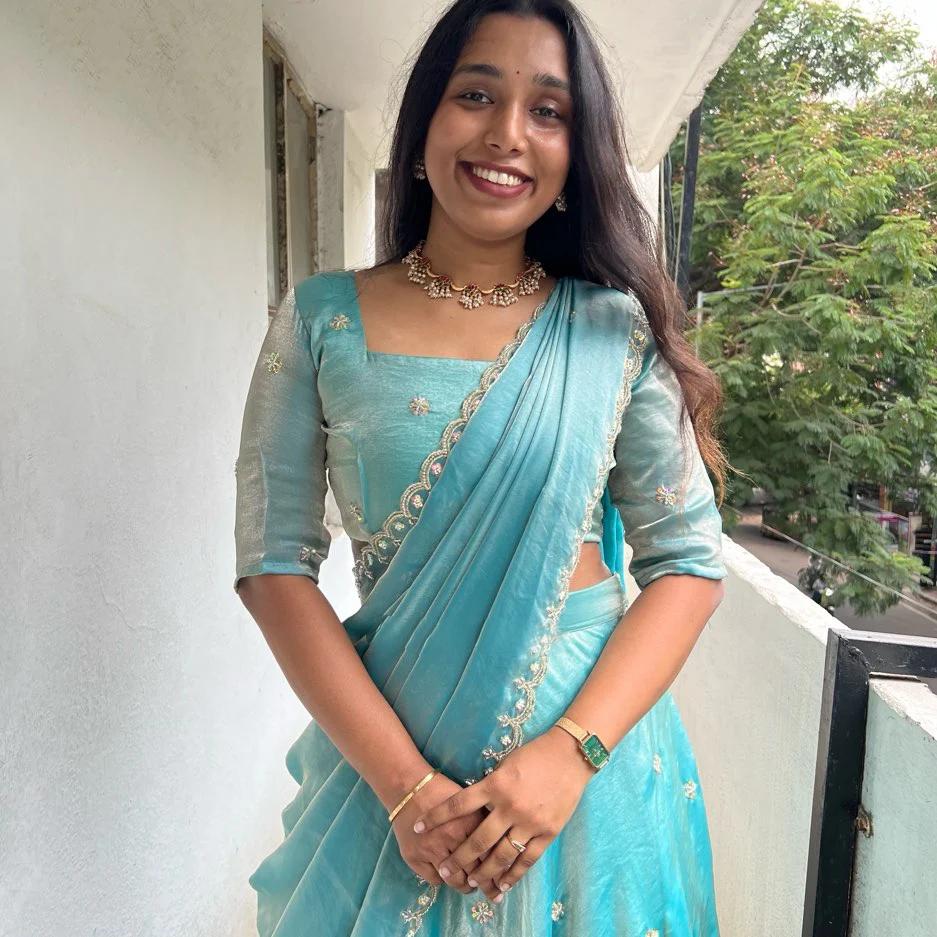 Elegant Festive & Wedding Wear Sky Blue Space Silk Half Saree with Handwork Cutdana & Zari Border