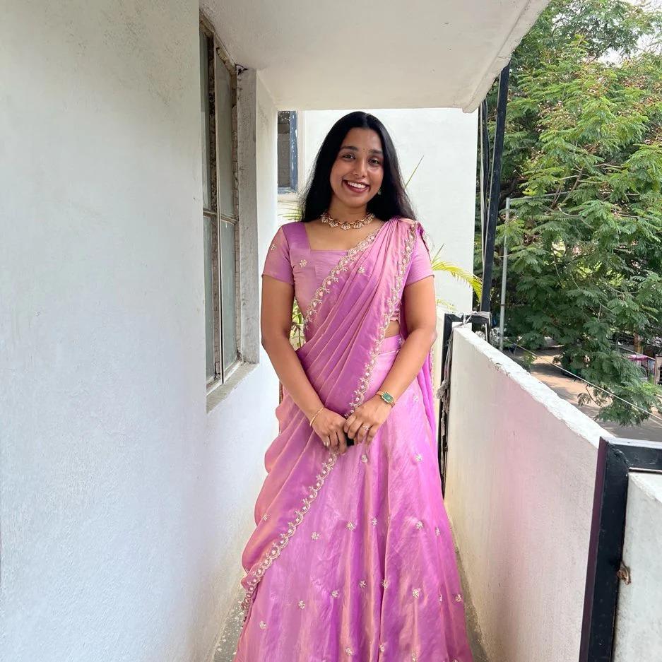 Elegant Festive  Pink Space Silk Half Saree with Cutdana & Zari Handwork