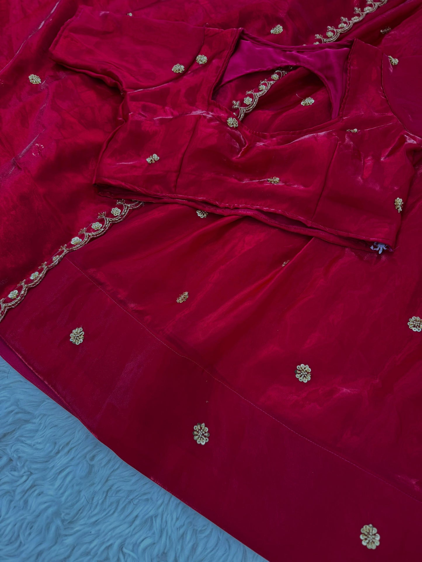 Premium Festive Wear for Women  Dark Pink Space Silk Half Saree with Cutdana & Zari Work