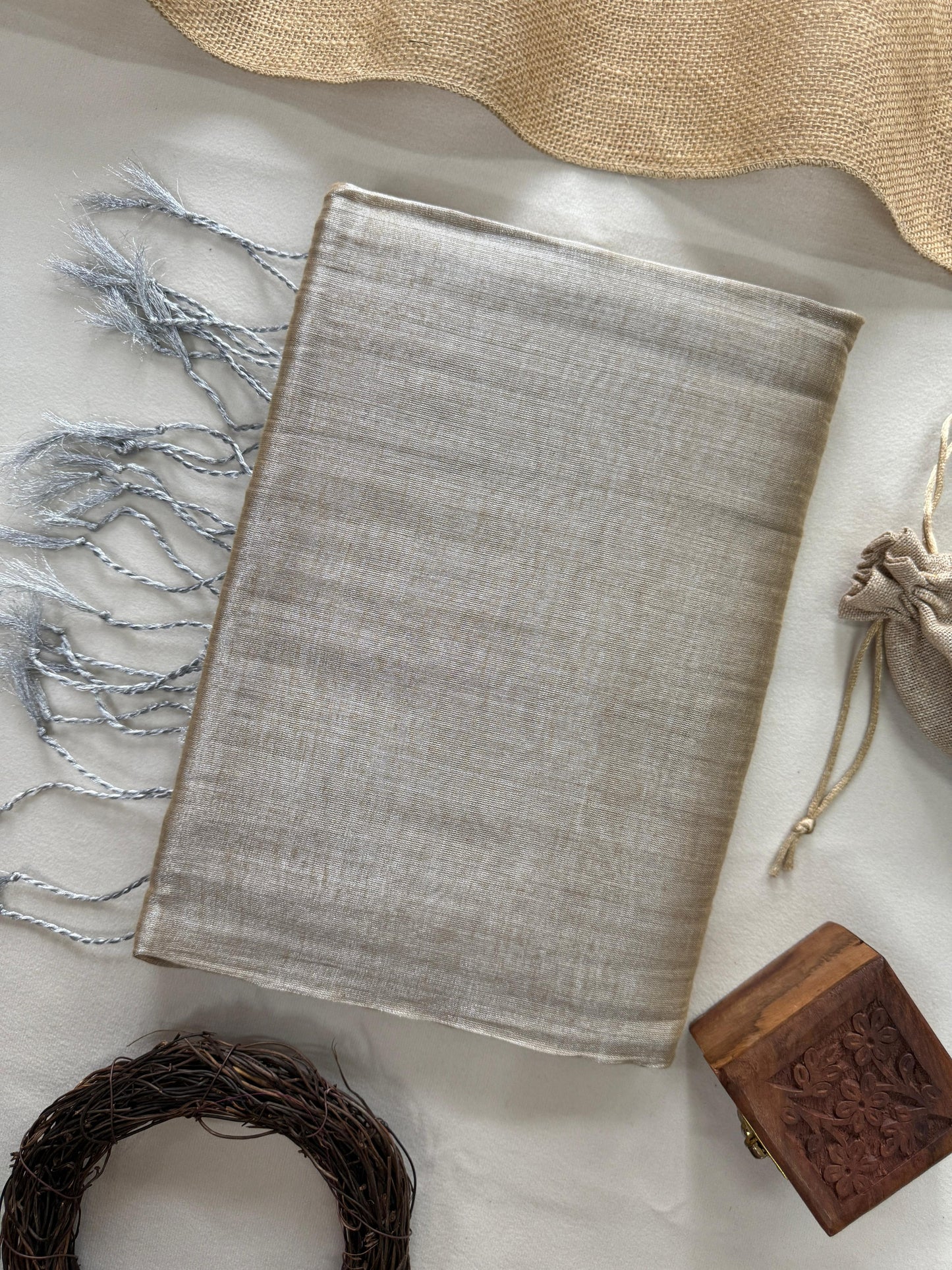 Tissue Cotton Saree with Tassels & Running Blouse – Gray Color