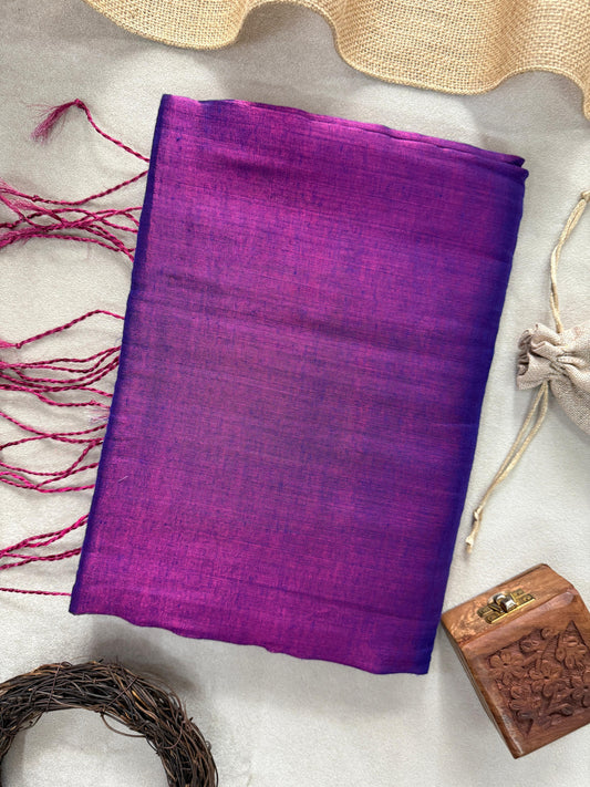 Tissue Cotton Saree with Tassels & Running Blouse – Purple Color