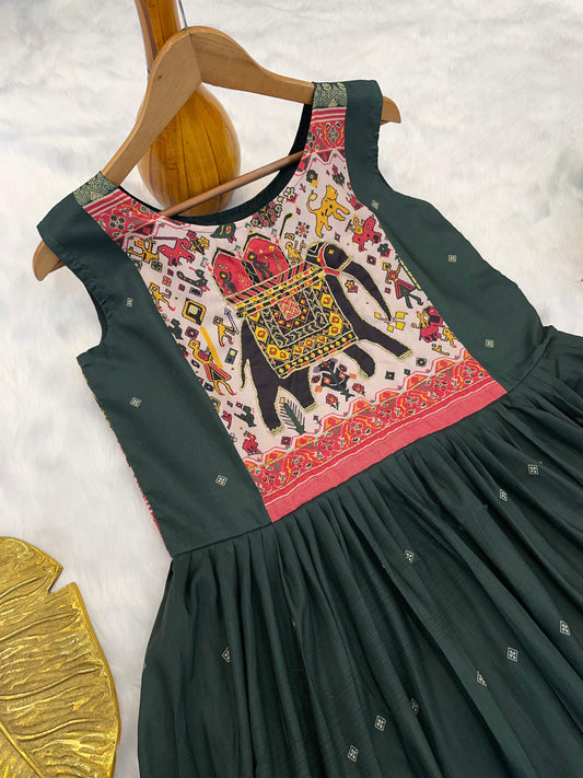 Green Muslin Silk Anarkali Gown with Neck Hand Embroidery – Festive Ready