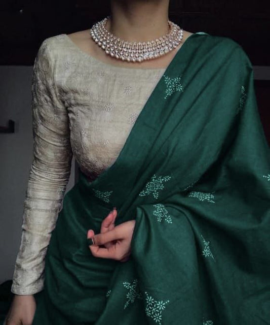 Exclusive Vibrant Teal Blue-Green Chanderi Cotton Saree