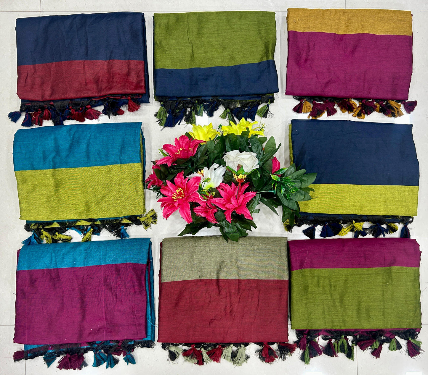 Beautiful Mal Cotton Saree in Mehendi Green with Magenta Contrast Blouse