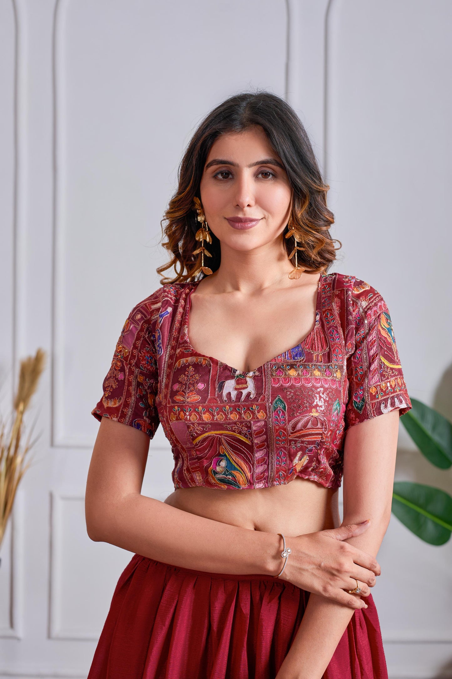 Chinon Silk Designer Lehenga with Raja Rani Embroidery - Red