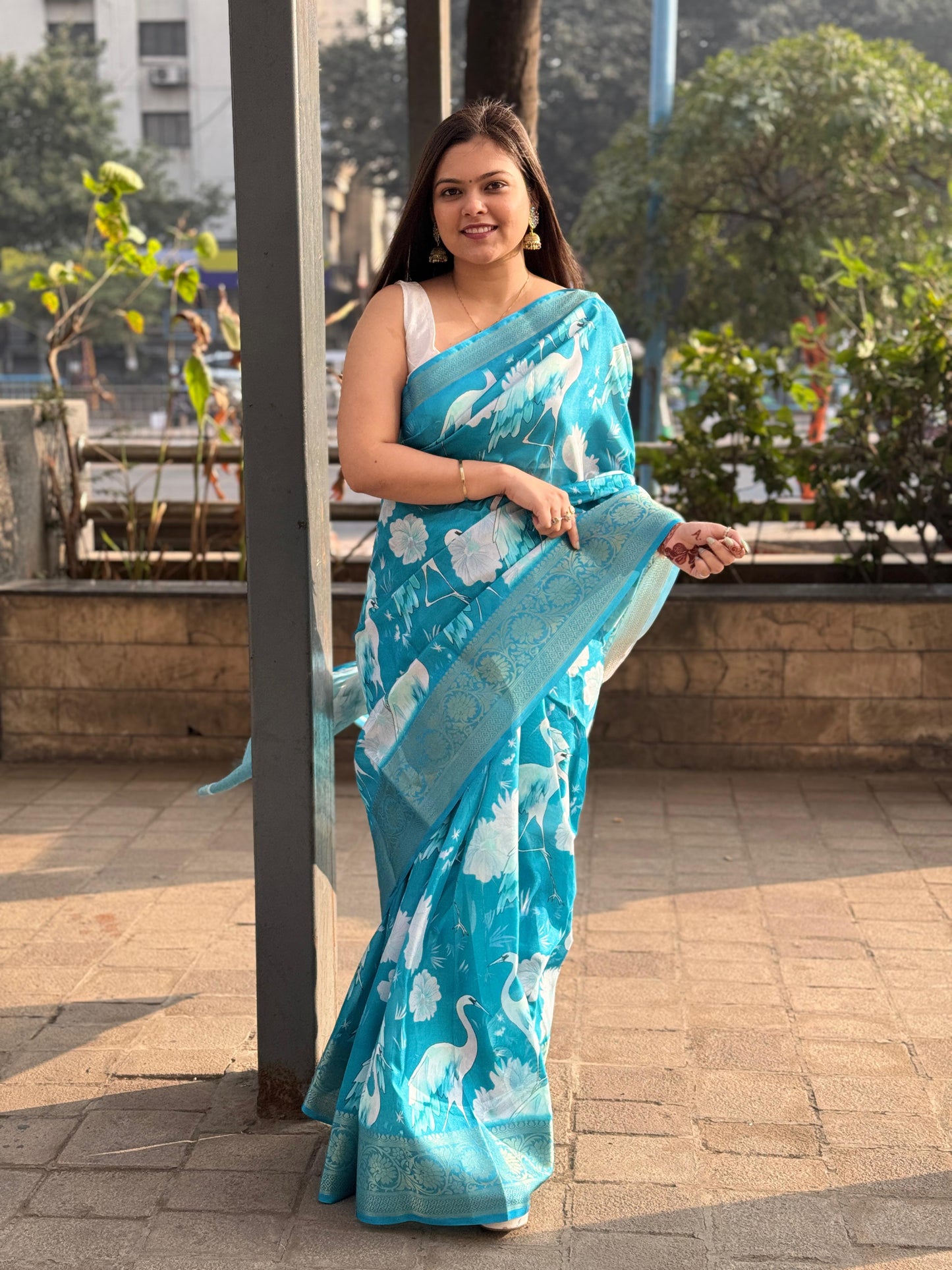 Dola Silk Saree With Jacquard Border - Blue