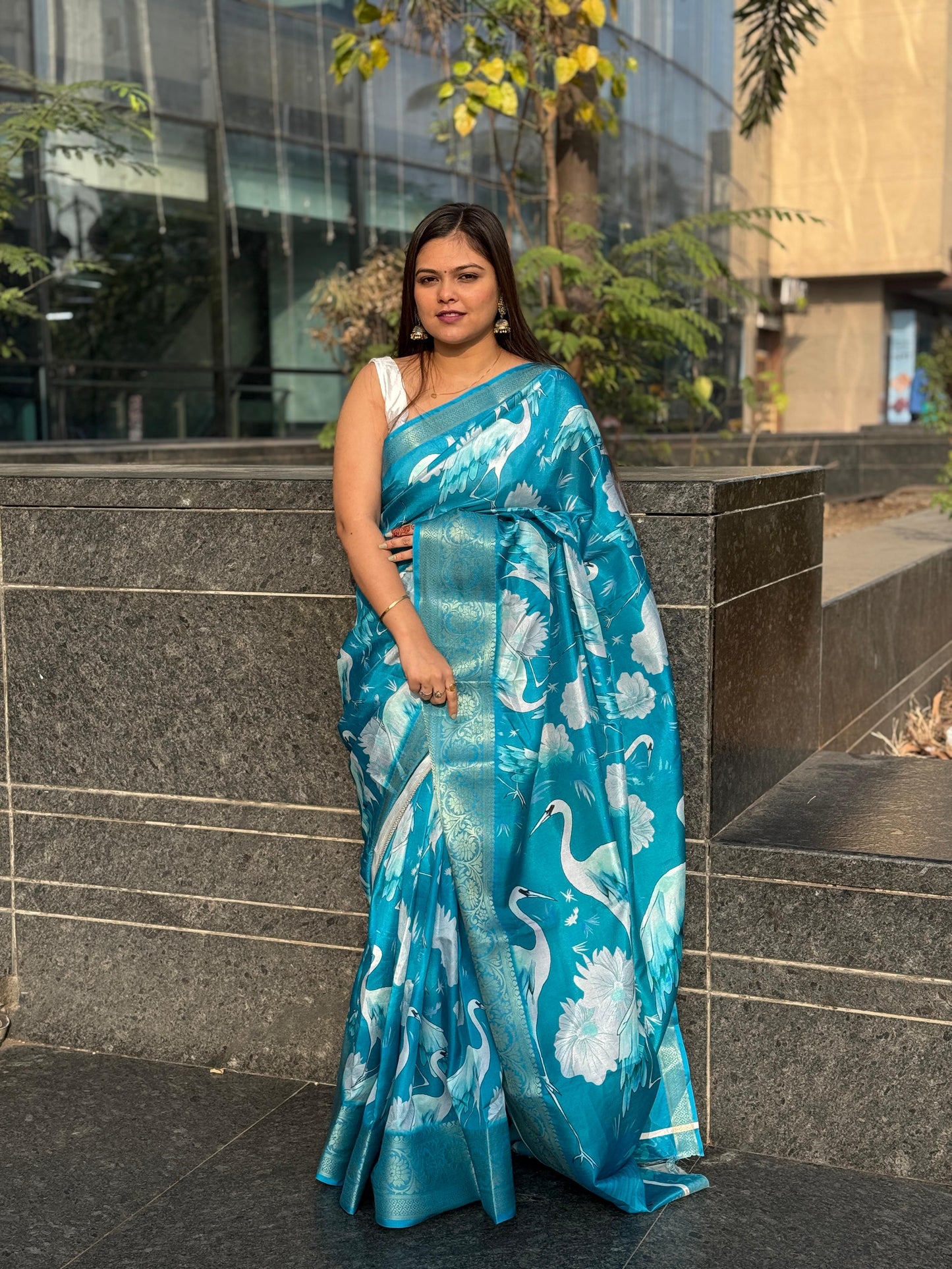 Dola Silk Saree With Jacquard Border - Blue