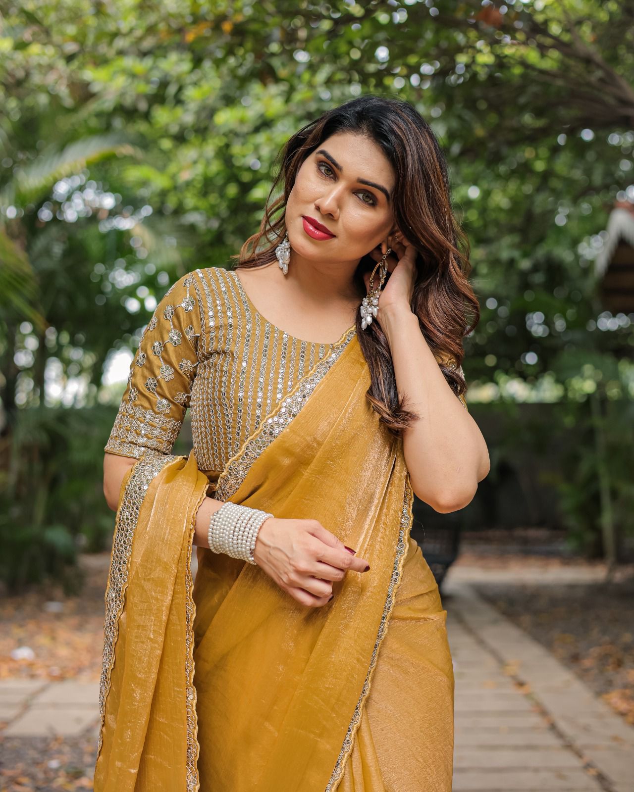 Fandy Chiffon Saree - Sequence Lace border with Embroidered Blouse
