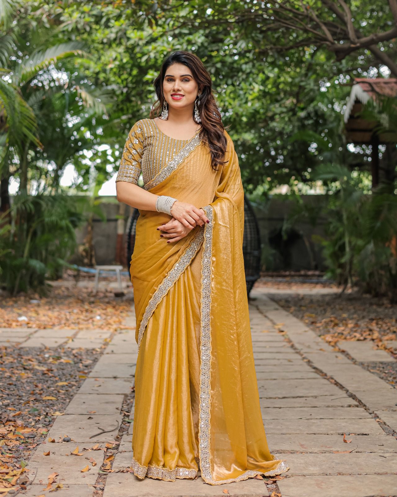 Fandy Chiffon Saree - Sequence Lace border with Embroidered Blouse