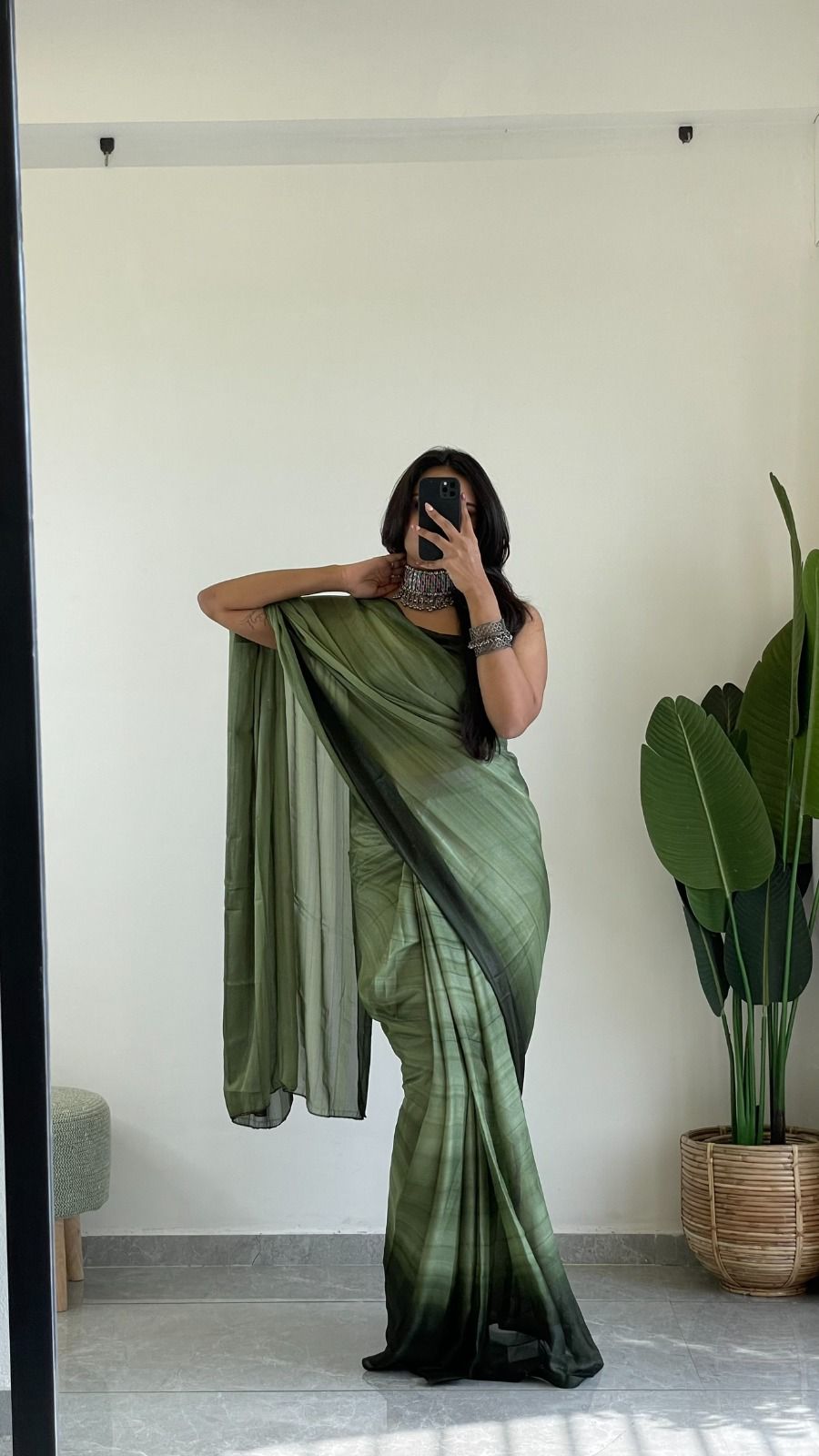 Exclusive Ready to Wear Green Rimzim Georgette  Saree with Satin Blouse