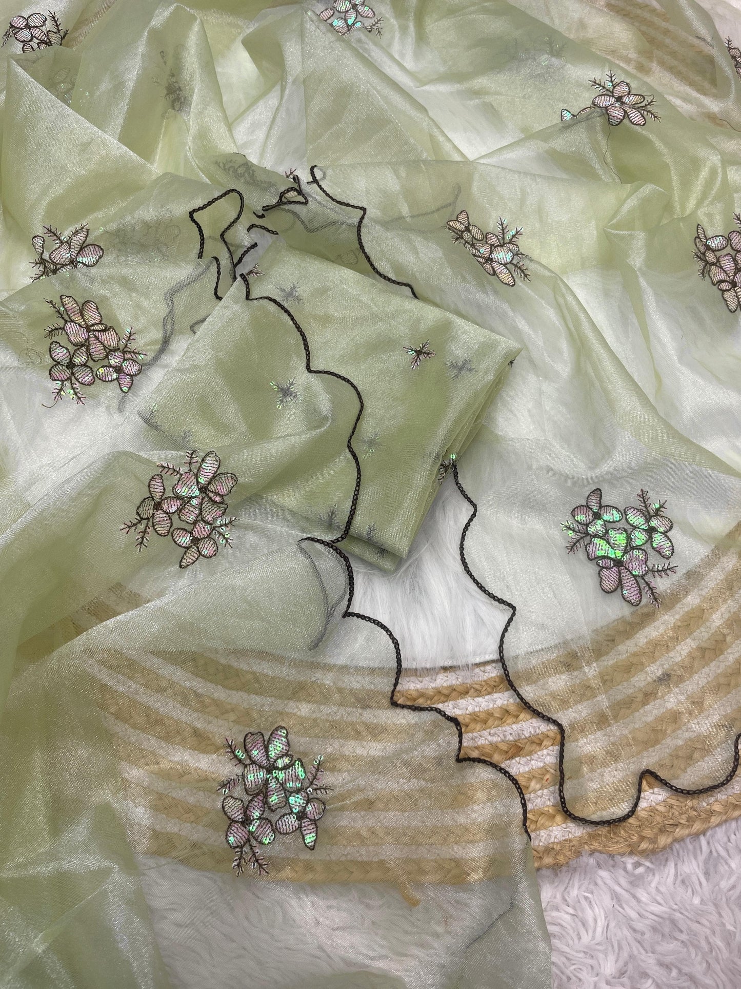 Jimmy Choo Designer Saree With Twill Work & Sequin Embroidery