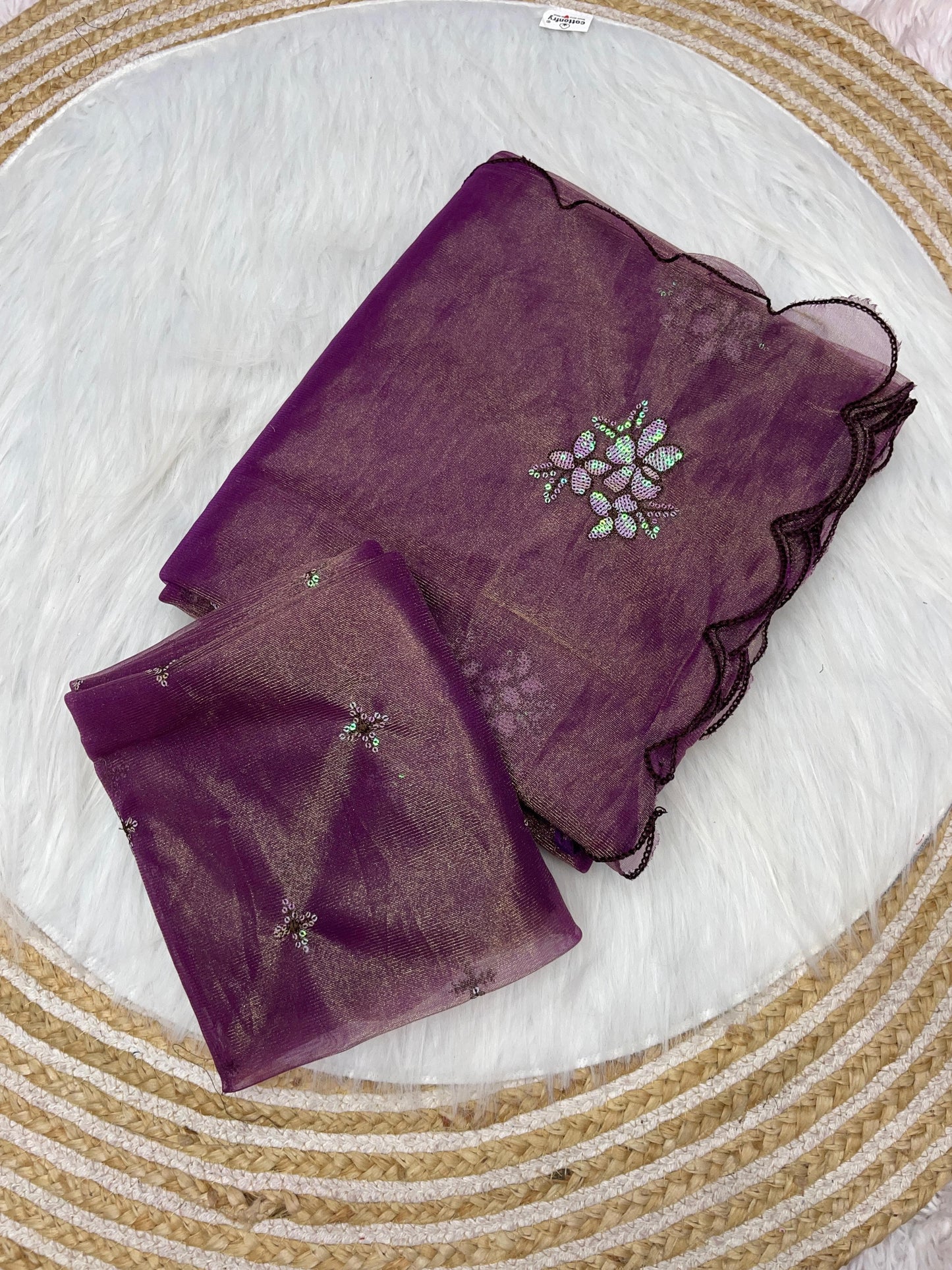 Jimmy Choo Designer Saree with Twill Work & Sequin Embroidery