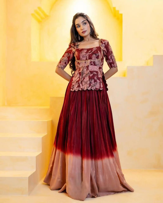Festival Special Kalamkari Chinon Crop Top with Lehenga Set