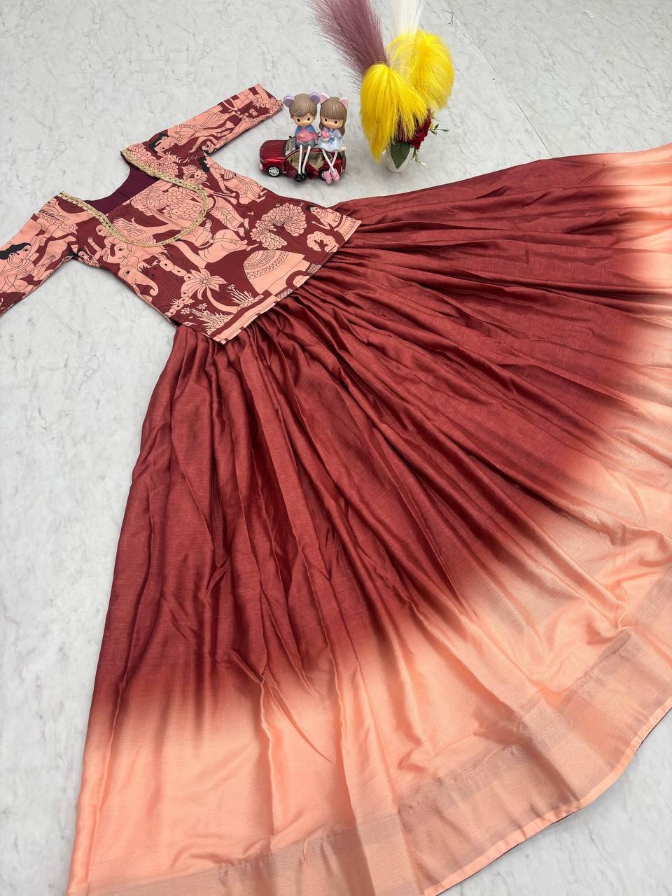 Festival Special Kalamkari Chinon Crop Top with Lehenga Set