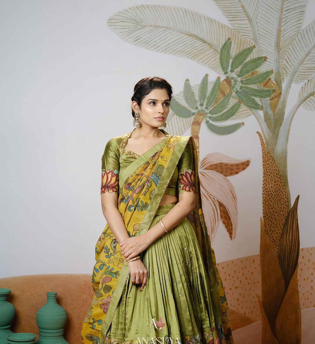 Elegant Pista Green  Printed Kalamkari Lehenga Choli with Dupatta