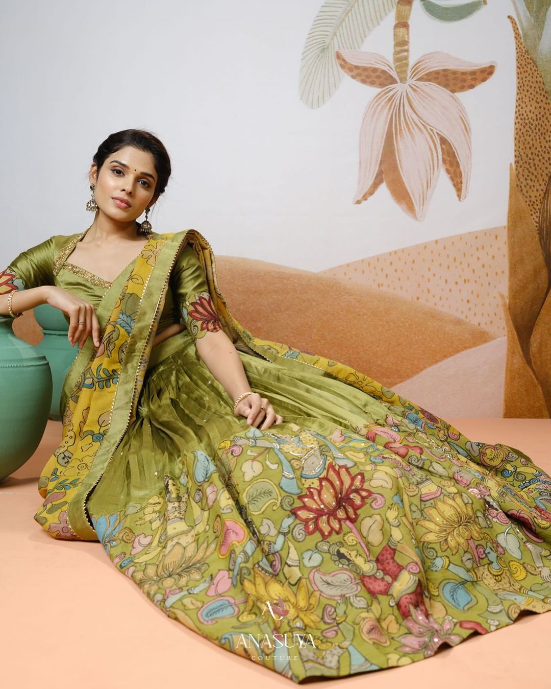 Elegant Pista Green  Printed Kalamkari Lehenga Choli with Dupatta