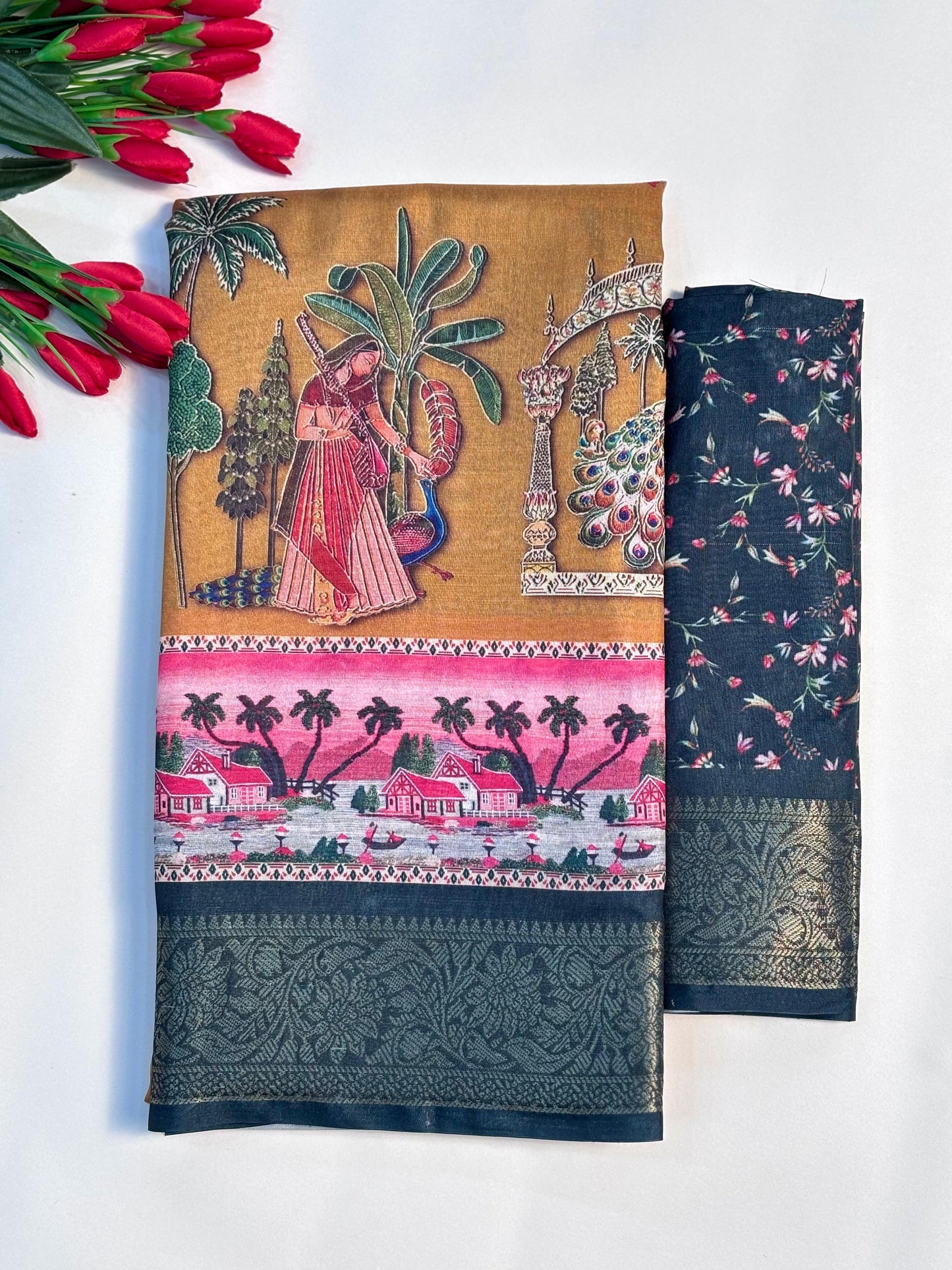 Premium Dola Silk Kalamkari Saree with Tussals - Designer Wedding & Festival wear