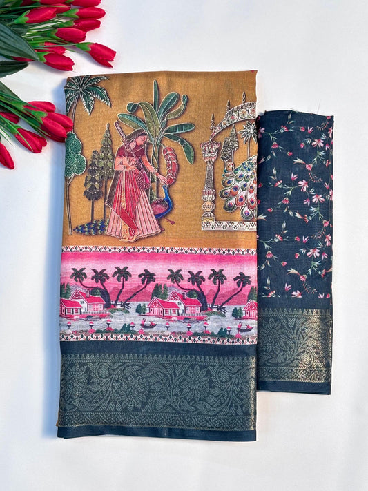 Premium Dola Silk Kalamkari Saree with Tussals - Designer Wedding & Festival wear