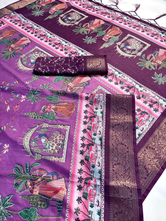 Premium Dola Silk Kalamkari Saree with Tussals- Designer Wedding & festival wear