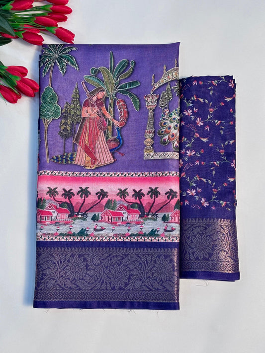 Premium Dola Silk Kalamkari Saree With Tussals- Designer Wedding & Festival Wear