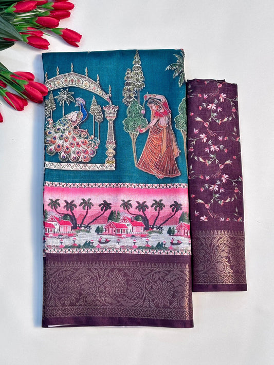 Premium Dola Silk Kalamkari Saree with Tussals - Designer Wedding & Festival Wear