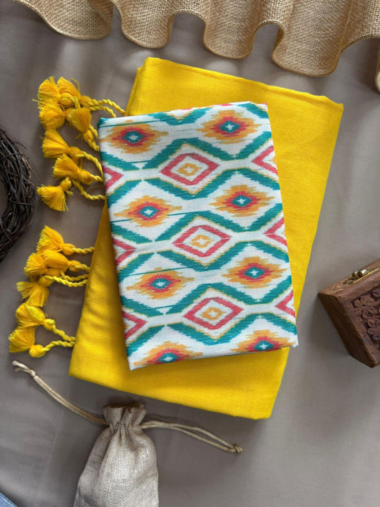 Elegant Handloom Khadi Cotton Saree with Magic Cotton Blouse - Lightweight, Traditional Wear