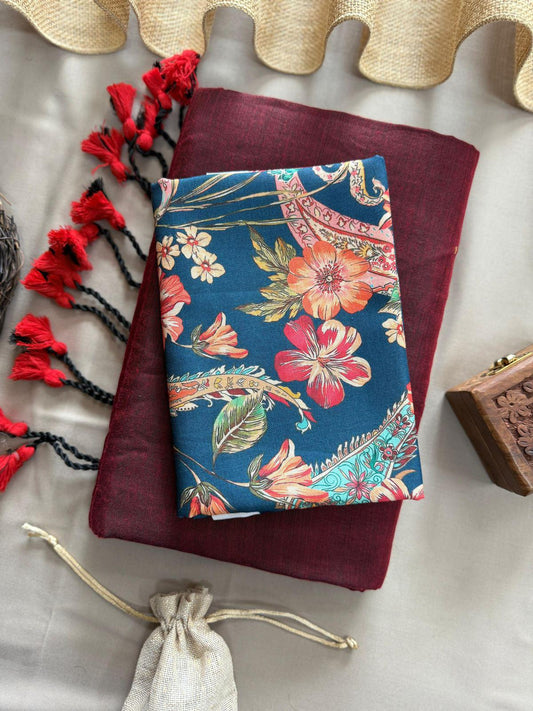 Elegant Handloom Khadi Cotton Saree with Magic Cotton Blouse – Lightweight, Traditional Wear