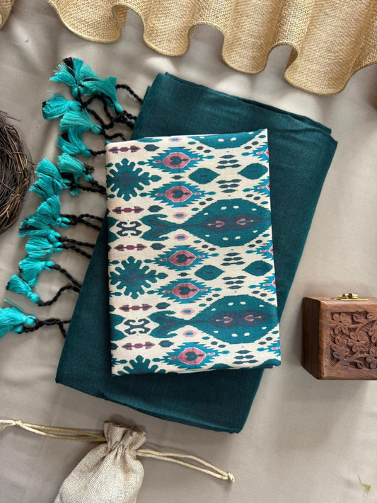Elegant Handloom Khadi Cotton Saree with Magic Cotton Blouse – Lightweight, Traditional Wear