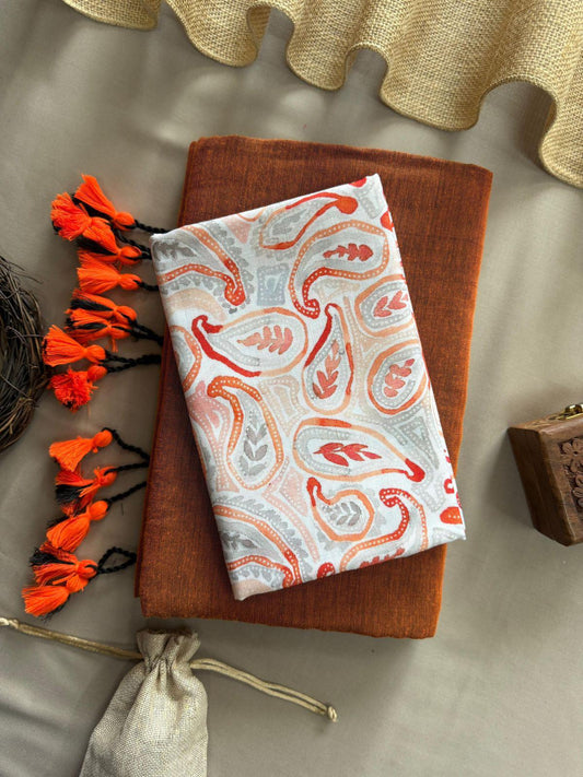 Elegant Handloom Khadi Cotton Saree with Magic Cotton Blouse – Lightweight, Traditional Wear