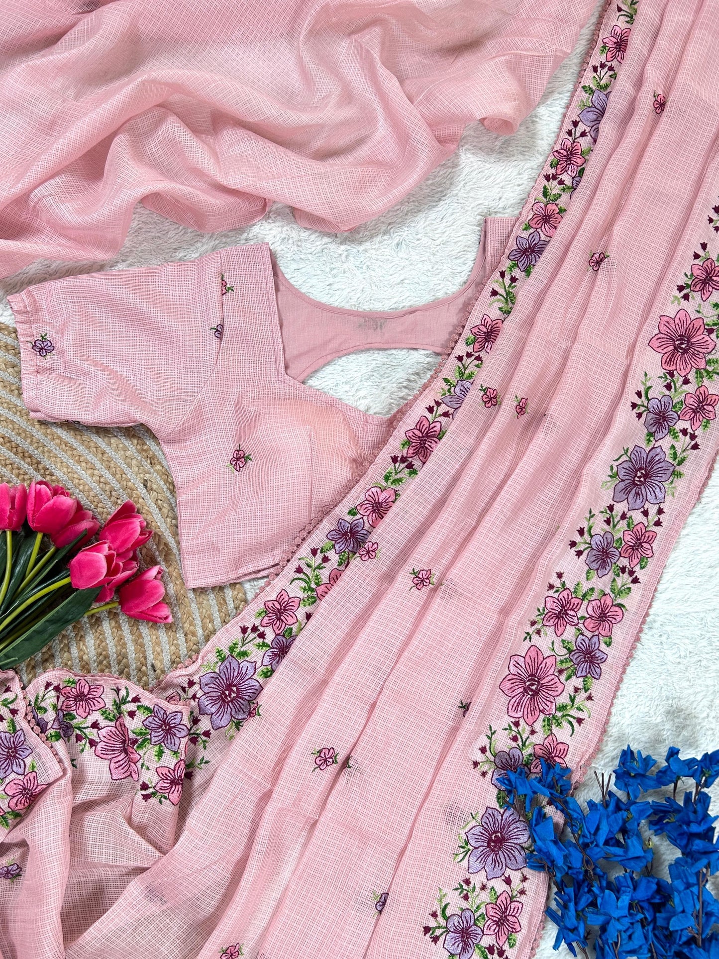 Elegant Kota Cotton Saree with Multi Thread Work & Fancy Border –Pink