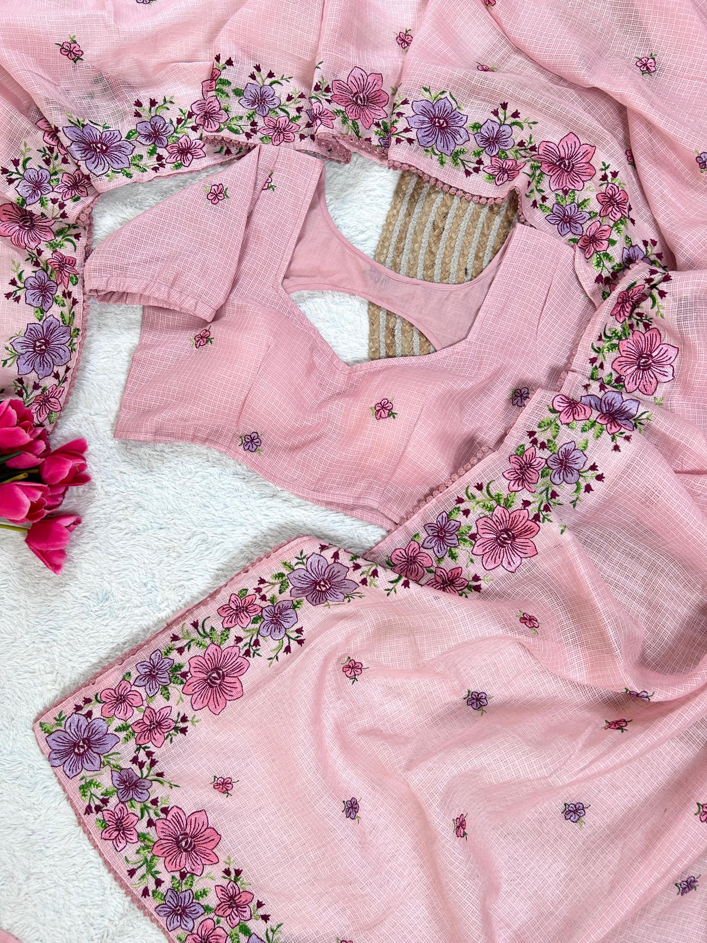 Elegant Kota Cotton Saree with Multi Thread Work & Fancy Border –Pink