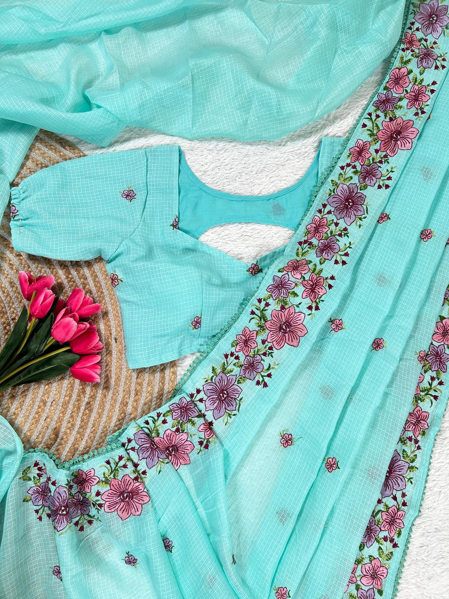 Elegant Kota Cotton Saree with Multi Thread Work & Fancy Border –Blue
