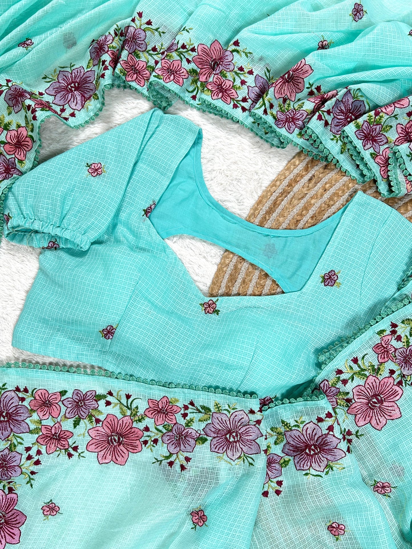 Elegant Kota Cotton Saree with Multi Thread Work & Fancy Border –Blue