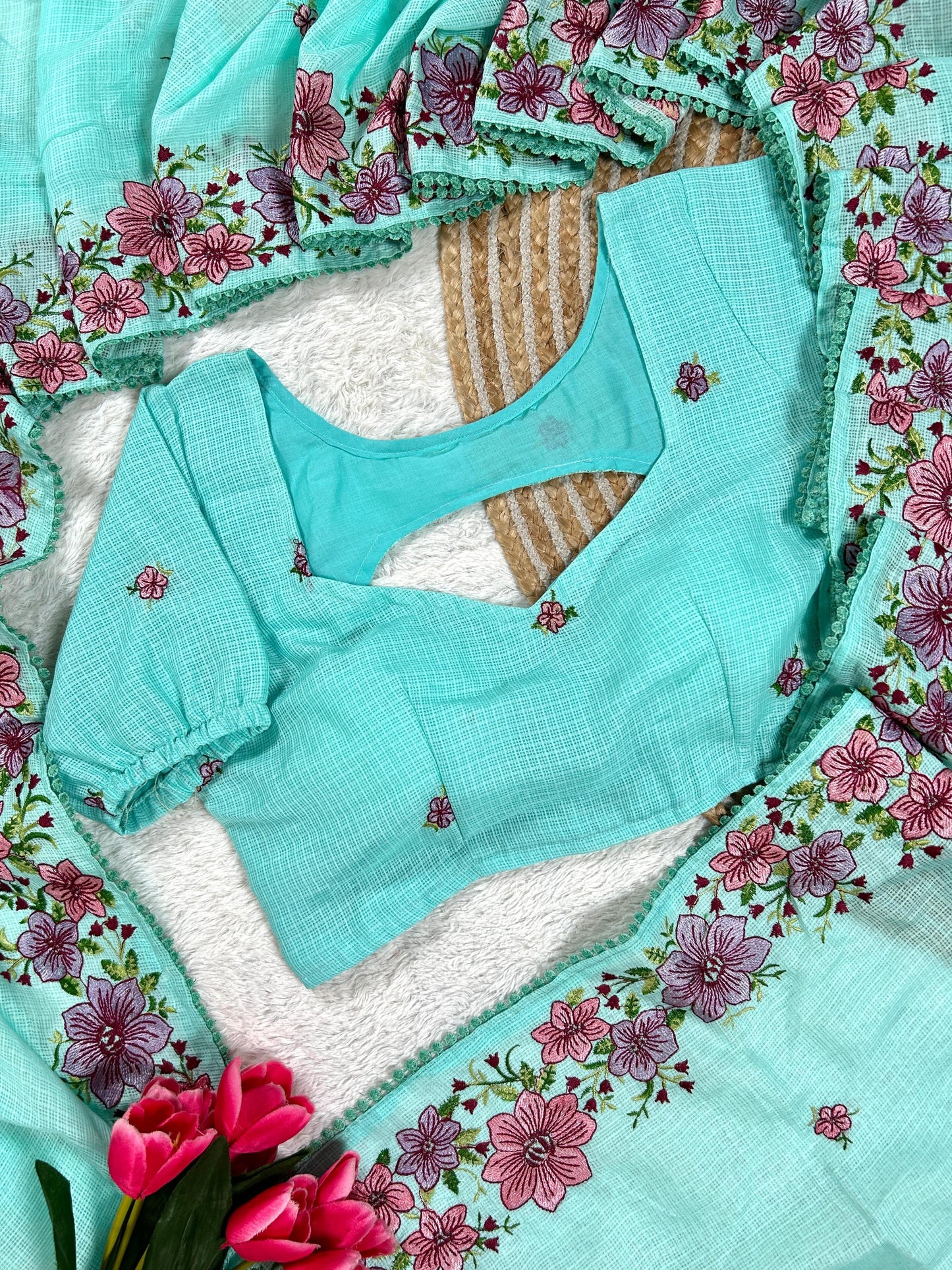 Elegant Kota Cotton Saree with Multi Thread Work & Fancy Border –Blue