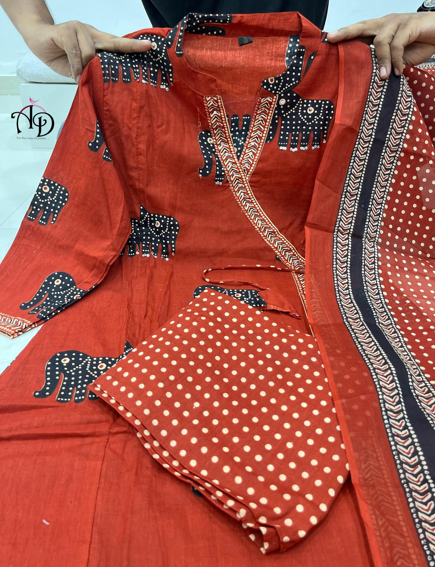 Angrakha Cotton Kurta Set with Dupatta Elegant Ethnic Wear for Women - Red Color