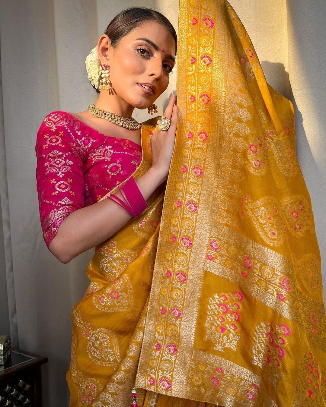 Soft Silk Saree with Rich Jacquard Pallu & Border – Festive & Wedding Wear- yellow color
