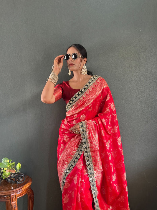 Soft Lichi Silk Saree with Rich Pallu & Jacquard Blouse – Gajri