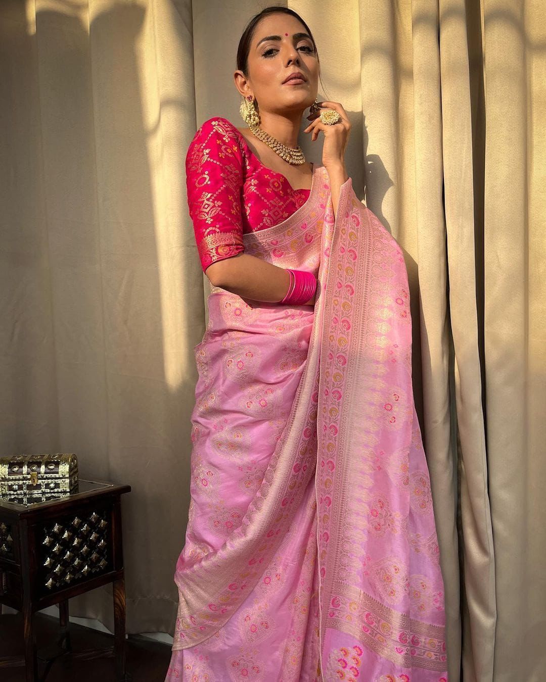 Soft Silk Saree with Rich Jacquard Pallu & Contrast Blouse – Wedding & Party Wear