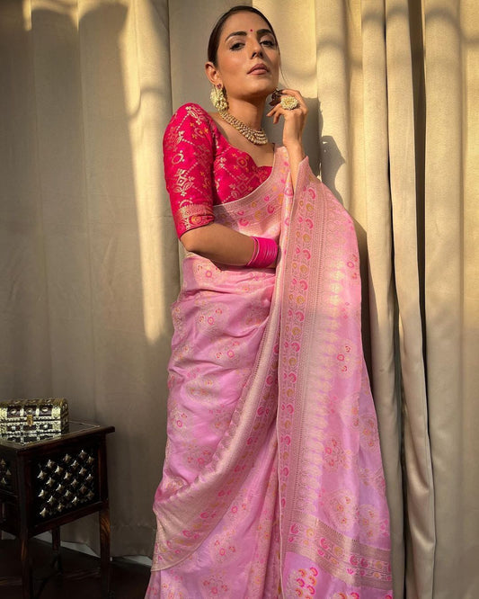 Soft Silk Saree with Rich Jacquard Pallu & Contrast Blouse – Wedding & Party Wear