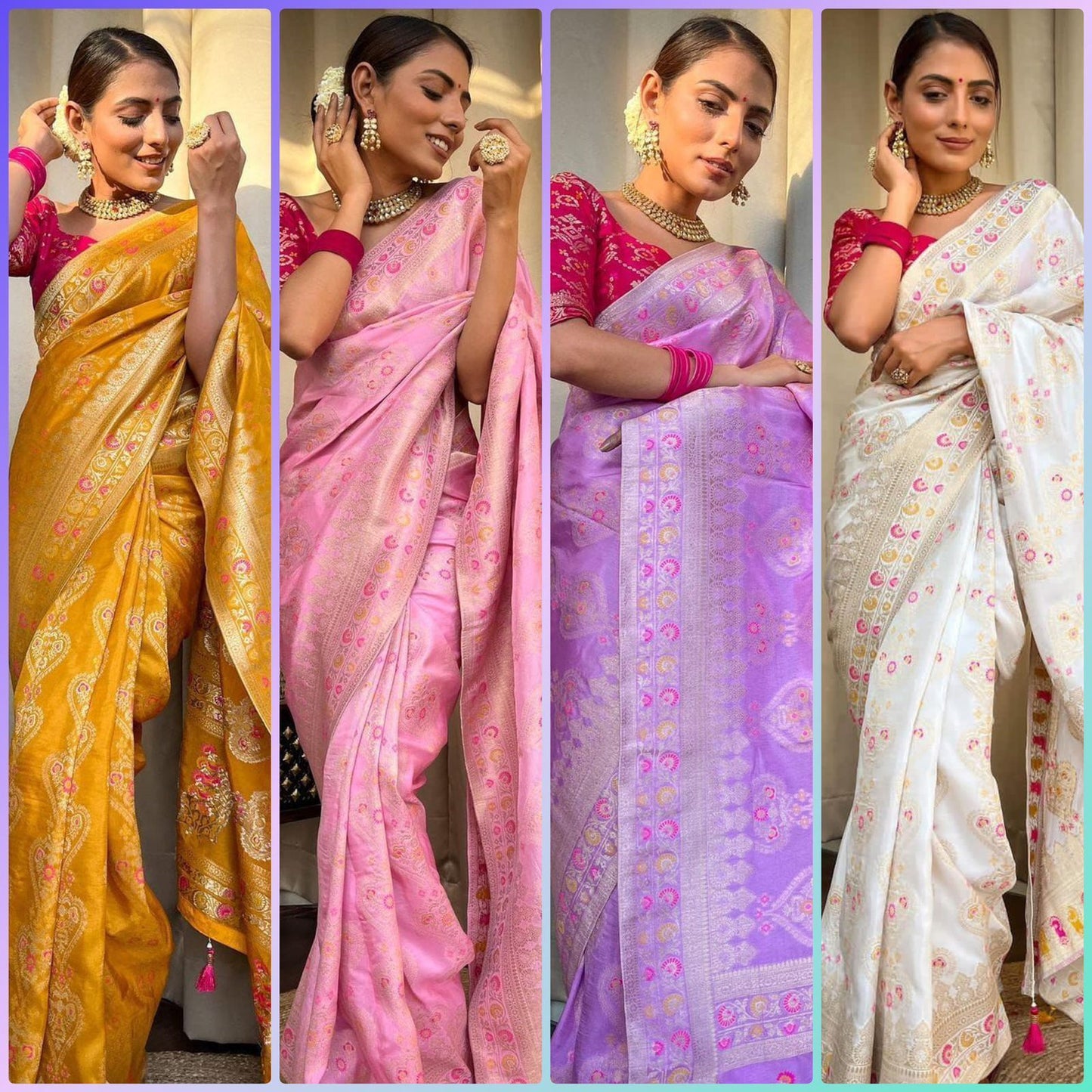 Soft Silk Saree with Rich Jacquard Pallu & Contrast Blouse – Traditional Party & Wedding Wear - puple color