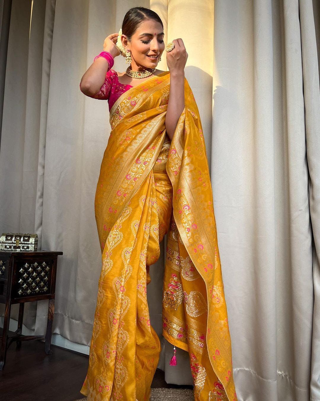 Soft Silk Saree with Rich Jacquard Pallu & Border – Festive & Wedding Wear- yellow color