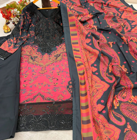 Heavy Muslin Cotton Kurti Set with Digital Print, Mirror Work & Dupatta